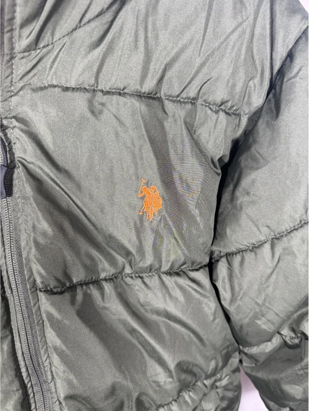 U.S. Polo Assn. Men's Olive Green Puffer Jacket with Hood, Medium